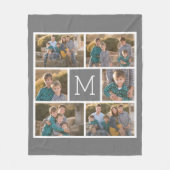 独自の6つのフォトコラージュを作成 – Monogram Gray フリースブランケット (正面)
