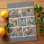 独自の6つのフォトコラージュを作成 – Monogram White キッチンタオル<br><div class="desc">最大6つの正方形の写真を使用して、個人的なユニーク贈り物を作成する。変更をもし行うには、ツークリックルの写真を調整する必要がある。写真クレジット：写真© Storytree Studios，スタンフォード，カリフォルニア</div>