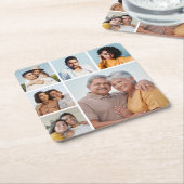 独自の6フォトコラージュ編集可能カラーを作成 スクエアペーパーコースター (アングル)