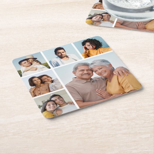 独自の6フォトコラージュ編集可能カラーを作成 スクエアペーパーコースター (アングル)
