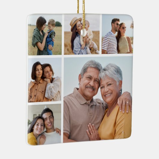 独自の6フォトコラージュ編集可能カラーを作成 セラミックオーナメント (右)