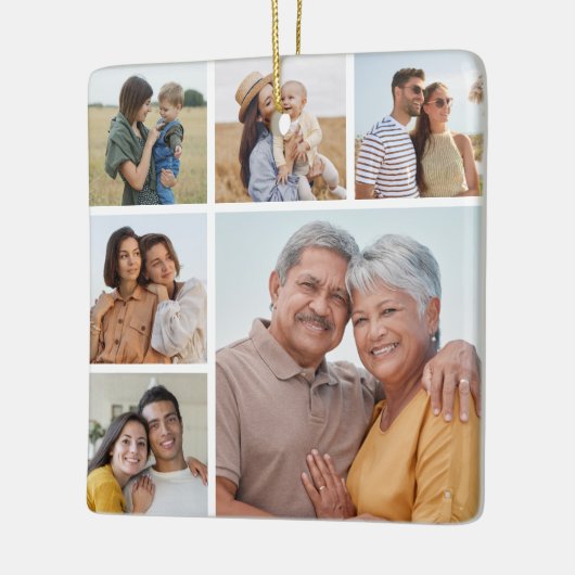 独自の6フォトコラージュ編集可能カラーを作成 セラミックオーナメント (左)