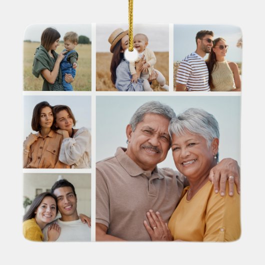 独自の6フォトコラージュ編集可能カラーを作成 セラミックオーナメント (裏面)