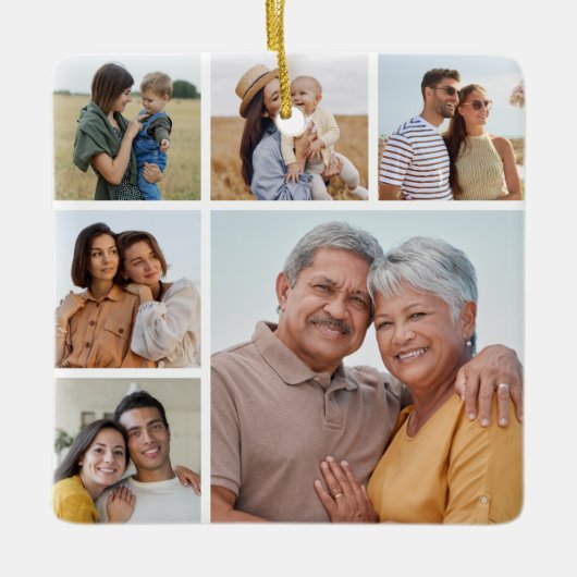 独自の6フォトコラージュ編集可能カラーを作成 セラミックオーナメント (正面)