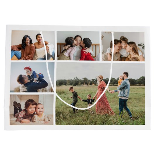 独自の6フォトコラージュ編集可能カラーを作成 ラージペーパーバッグ (裏面)