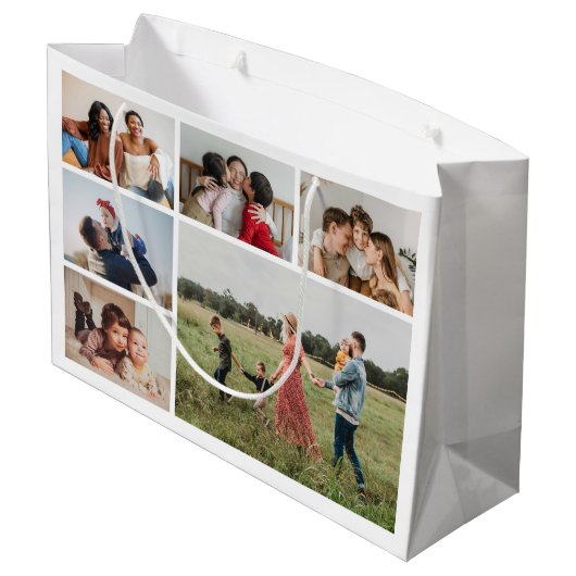 独自の6フォトコラージュ編集可能カラーを作成 ラージペーパーバッグ (裏面アングル)