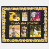 独自の6フォトコラージュ黒を作成 フリースブランケット (正面(横))