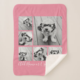 独自の6枚の写真を追加コラージュ – ピンクを編集できる シェルパブランケット