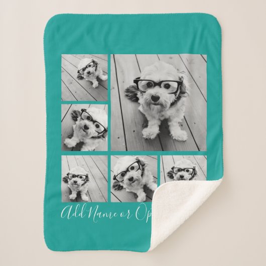 独自の6枚の写真を追加コラージュ – 青を編集できる シェルパブランケット (正面)