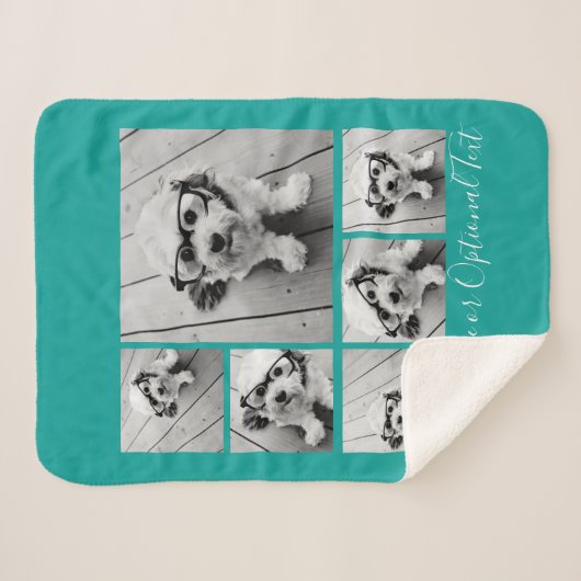 独自の6枚の写真を追加コラージュ – 青を編集できる シェルパブランケット (正面(横))