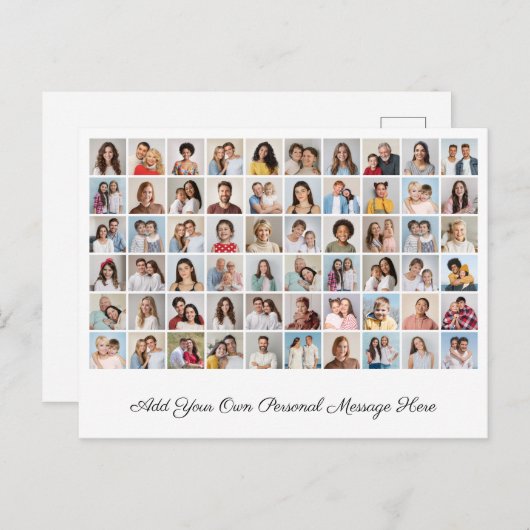 独自の60枚のフォトコラージュを作成するあいさつ文を追加 ポストカード (正面/裏面)