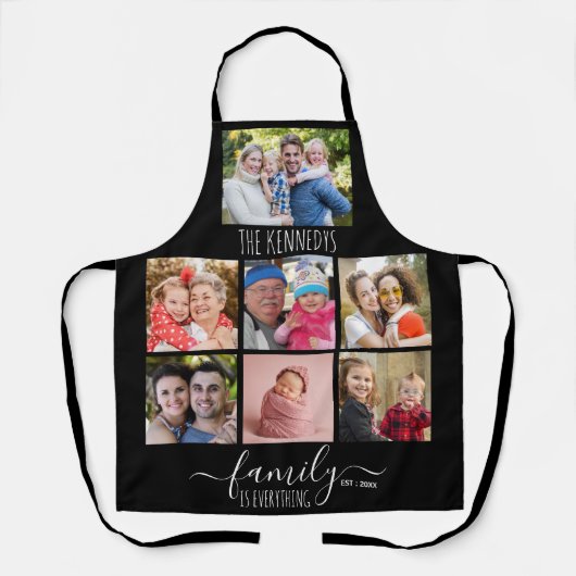 独自の7つのフォトコラージュを作成する家族の名前Black エプロン (正面)