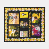 独自の7フォトワールドのおばあちゃん最高のフローラを作成 フリースブランケット (正面(横))