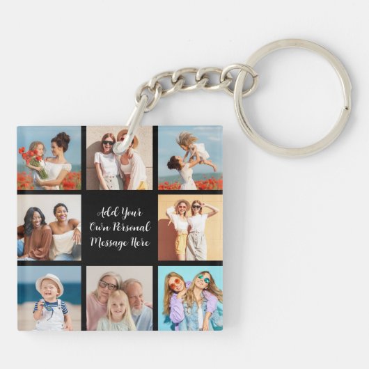 独自の8つのフォトコラージュを作成するあいさつ文を追加 キーホルダー (裏面)