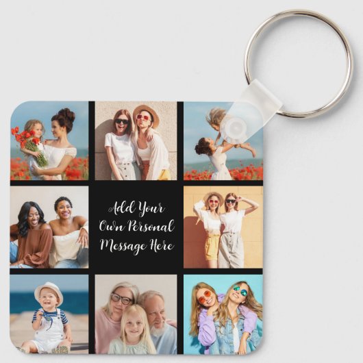 独自の8つのフォトコラージュを作成するあいさつ文を追加 キーホルダー (裏面)