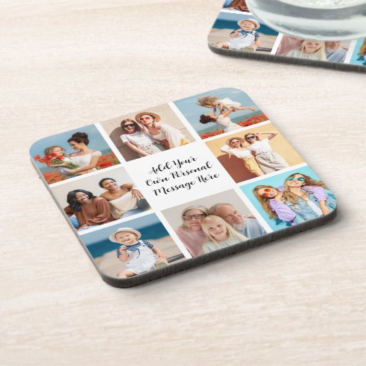 独自の8つのフォトコラージュを作成するあいさつ文を追加 コースター (左側)