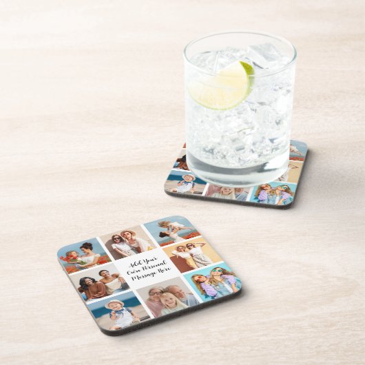 独自の8つのフォトコラージュを作成するあいさつ文を追加 コースター (右側)