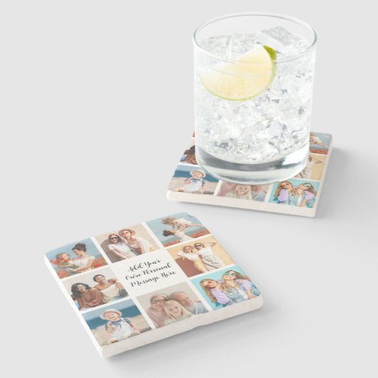 独自の8つのフォトコラージュを作成するあいさつ文を追加 ストーンコースター (横)