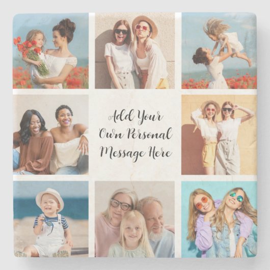 独自の8つのフォトコラージュを作成するあいさつ文を追加 ストーンコースター (正面)