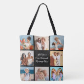 独自の8つのフォトコラージュを作成するあいさつ文を追加 トートバッグ (裏面)