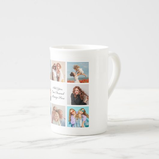 独自の8つのフォトコラージュを作成するあいさつ文を追加 ボーンチャイナマグカップ (正面右)