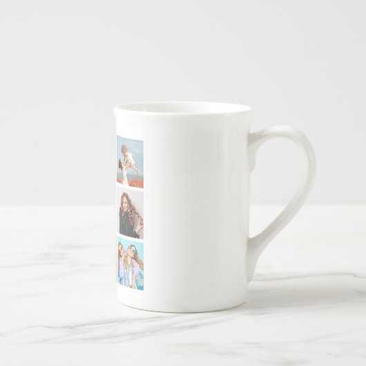 独自の8つのフォトコラージュを作成するあいさつ文を追加 ボーンチャイナマグカップ (右)