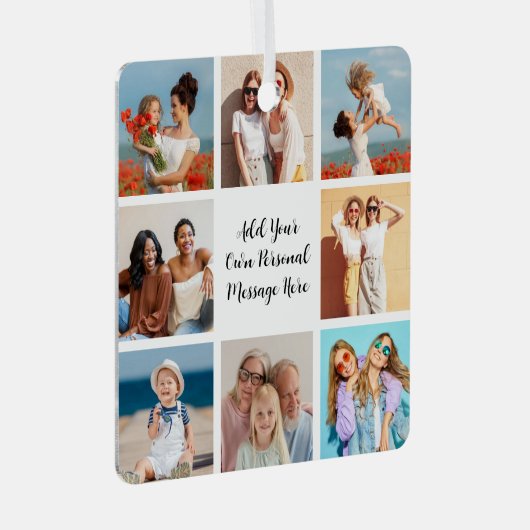 独自の8つのフォトコラージュを作成するあいさつ文を追加 メタルオーナメント (正面右)