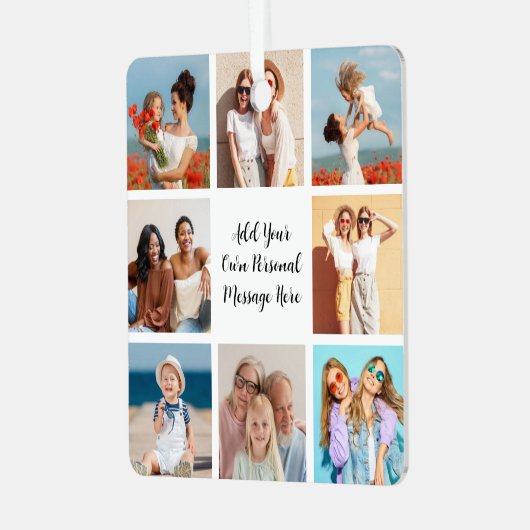 独自の8つのフォトコラージュを作成するあいさつ文を追加 メタルオーナメント (正面左)