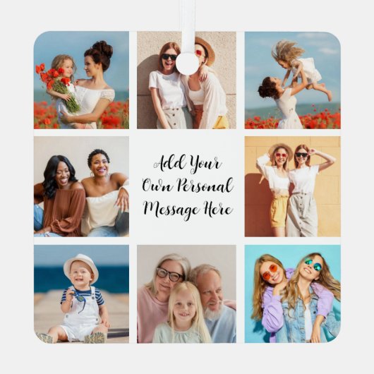 独自の8つのフォトコラージュを作成するあいさつ文を追加 メタルオーナメント (裏面)