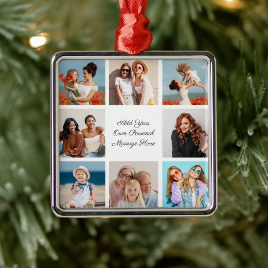 独自の8つのフォトコラージュを作成するあいさつ文を追加 メタルオーナメント (ツリー)