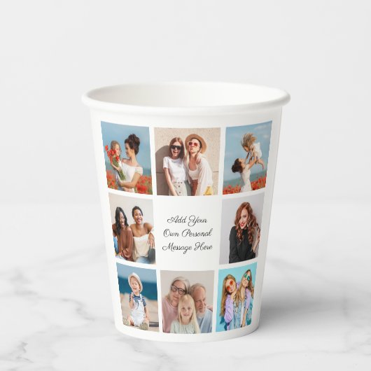 独自の8つのフォトコラージュを作成するあいさつ文を追加 紙コップ (裏面)