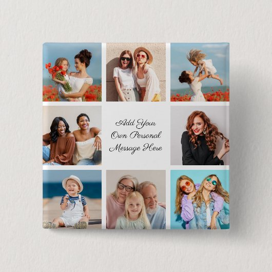 独自の8つのフォトコラージュを作成するあいさつ文を追加 缶バッジ (正面)