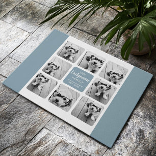 独自の8つのフォトコラージュを作成する家族の名前デニム ドアマット