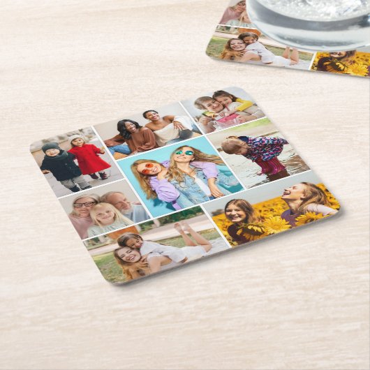 独自の8つのフォトコラージュを作成する スクエアペーパーコースター (アングル)