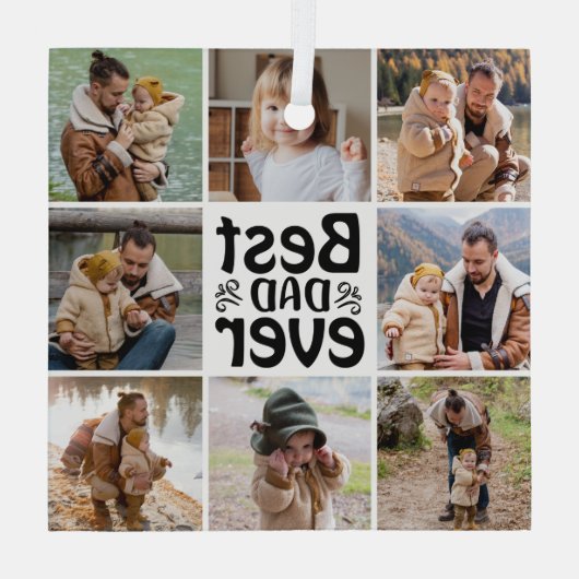 独自の8つのフォトコラージュ最高のパパを作成 ガラスオーナメント (裏面)