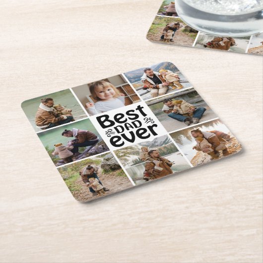 独自の8つのフォトコラージュ最高のパパを作成 スクエアペーパーコースター (アングル)