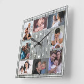 独自の8フォトコラージファミリーグレーの木材を作成 スクエア壁時計 (傾斜)