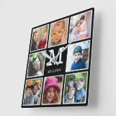 独自の8フォトコラージファミリーモノグラムを作成 スクエア壁時計 (傾斜)