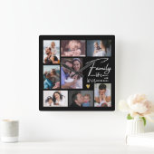 独自の8フォトコラージファミリー引用文の作成 スクエア壁時計 (ホーム)