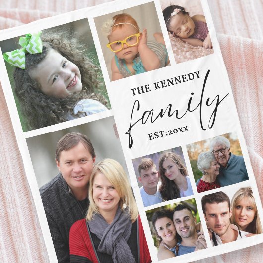 独自の8フォトコラージュのファミリ名を作成する フリースブランケット