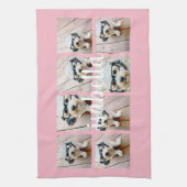 独自の8フォトコラージュ名前をカスタムするピンクを作成 キッチンタオル (縦)