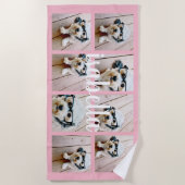 独自の8フォトコラージュ名前をカスタムするピンクを作成 ビーチタオル (正面)