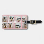 独自の8フォトコラージュ名前をカスタムするピンクを作成 ラゲッジタグ (正面横)