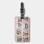 独自の8フォトコラージュ名前をカスタムするピンクを作成 ラゲッジタグ (正面縦)