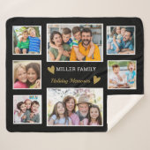 独自の8家族の写真コラージュ黒を作成 シェルパブランケット (正面(横))