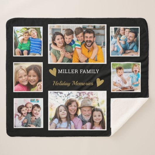独自の8家族の写真コラージュ黒を作成 シェルパブランケット (正面(横))