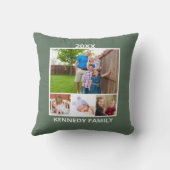 独自の8枚のフォトコラージュファミリ名Greenを作成 クッション (裏面)