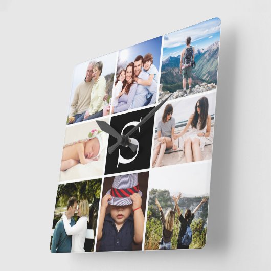 独自の8枚の写真を作成パーソナライズされた スクエア壁時計 (傾斜)