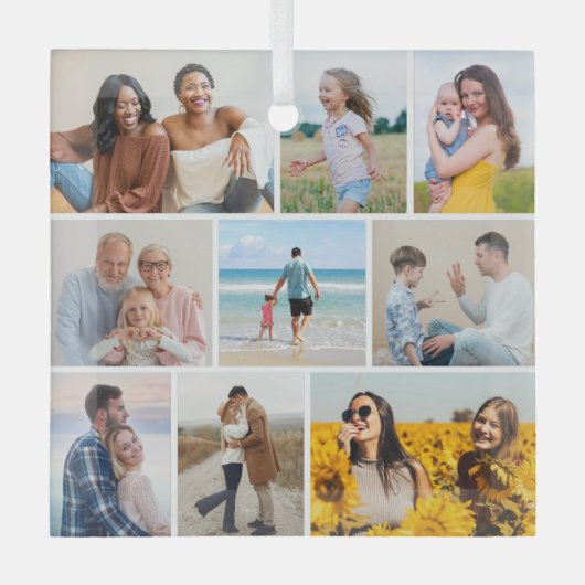 独自の9つのフォトコラージュを作成 ガラスオーナメント (正面)