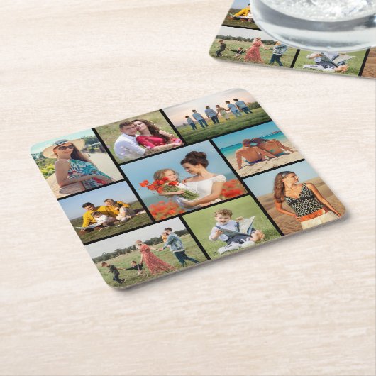 独自の9つのフォトコラージュを作成 スクエアペーパーコースター (アングル)